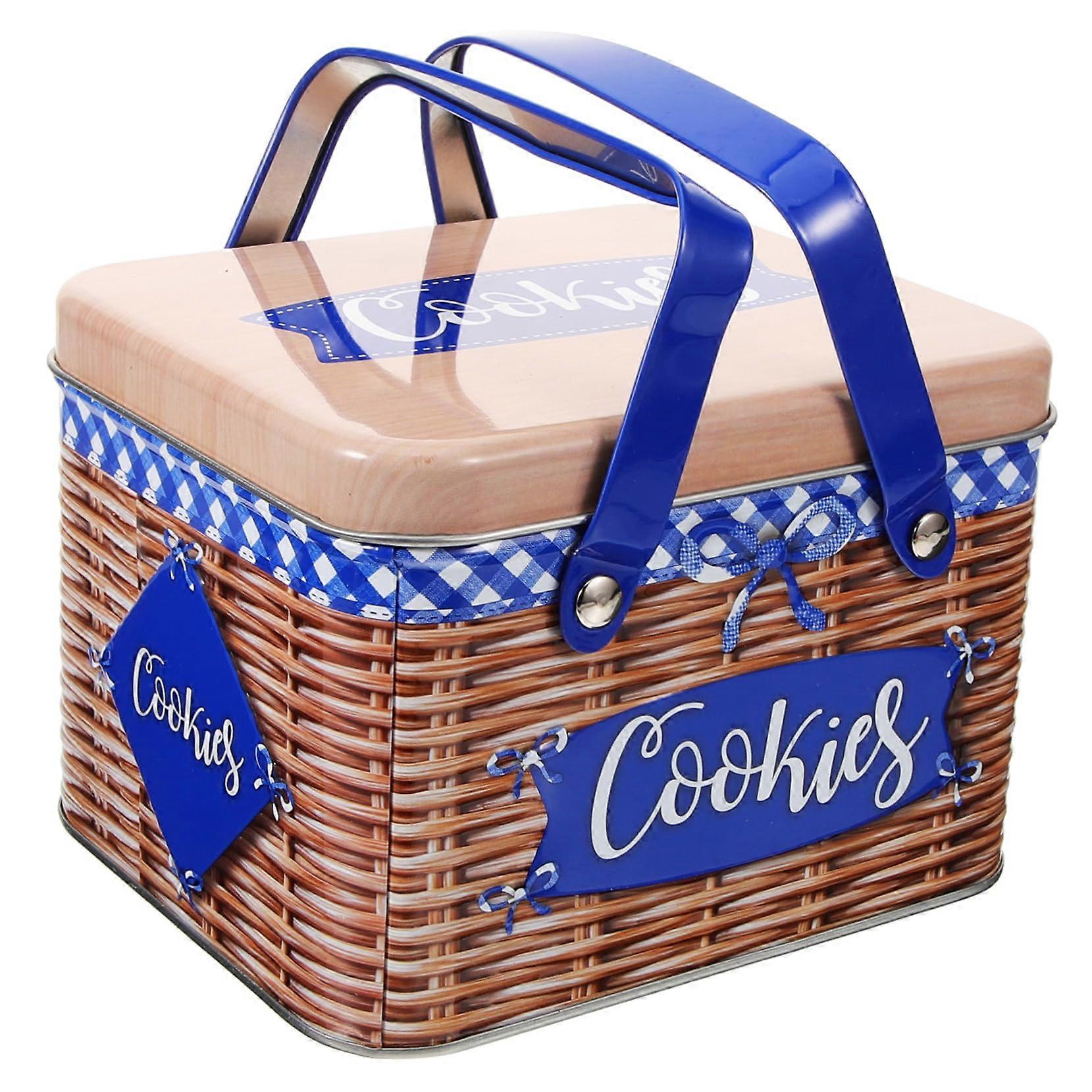 Large Metal Cookie Tin with Lid, Decorative Imitation Rattan Pattern, Large Capacity Storage