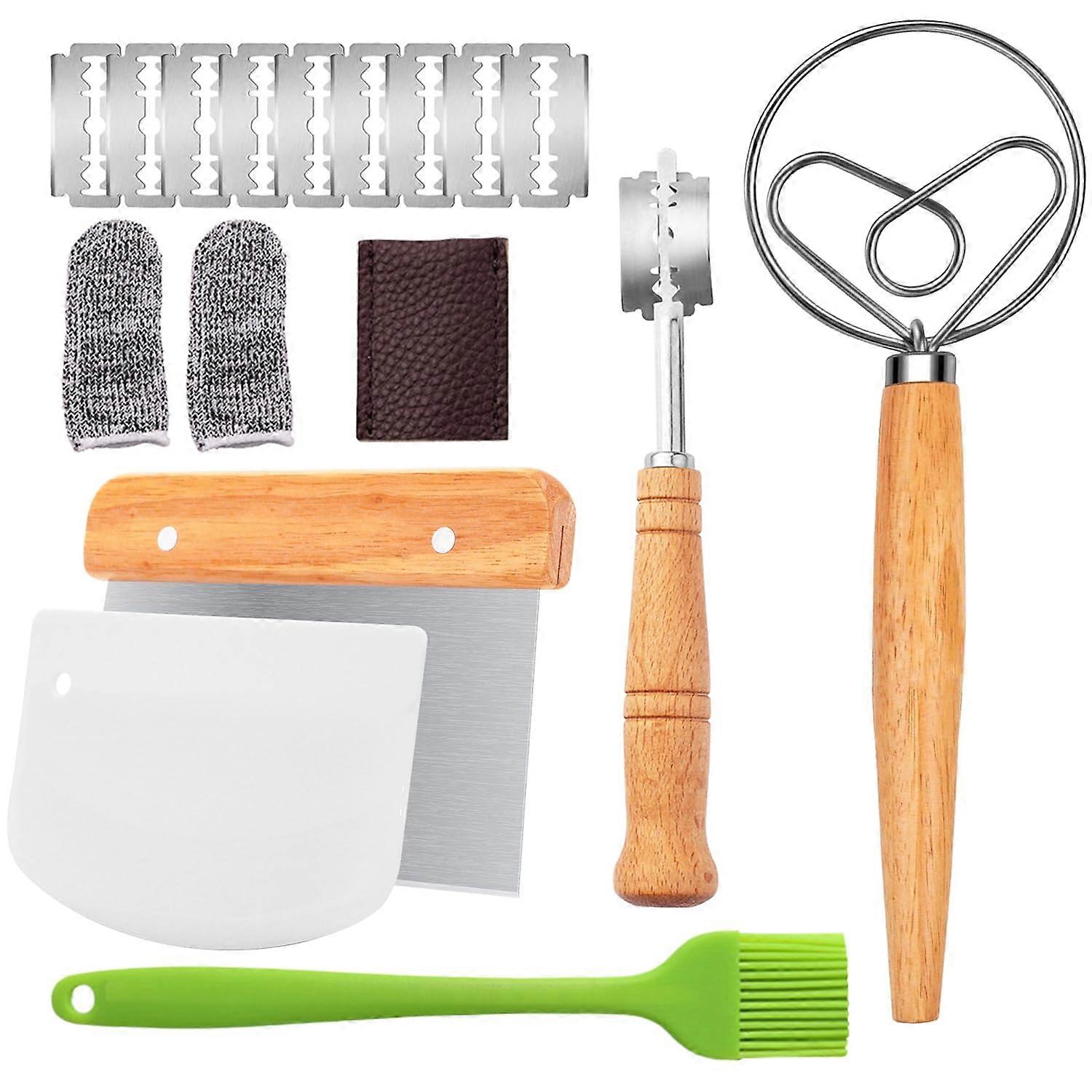 Bread Making Kit with Danish Dough Whisk, Scoring Tool, Bench Scrapers and Pastry Brush Set