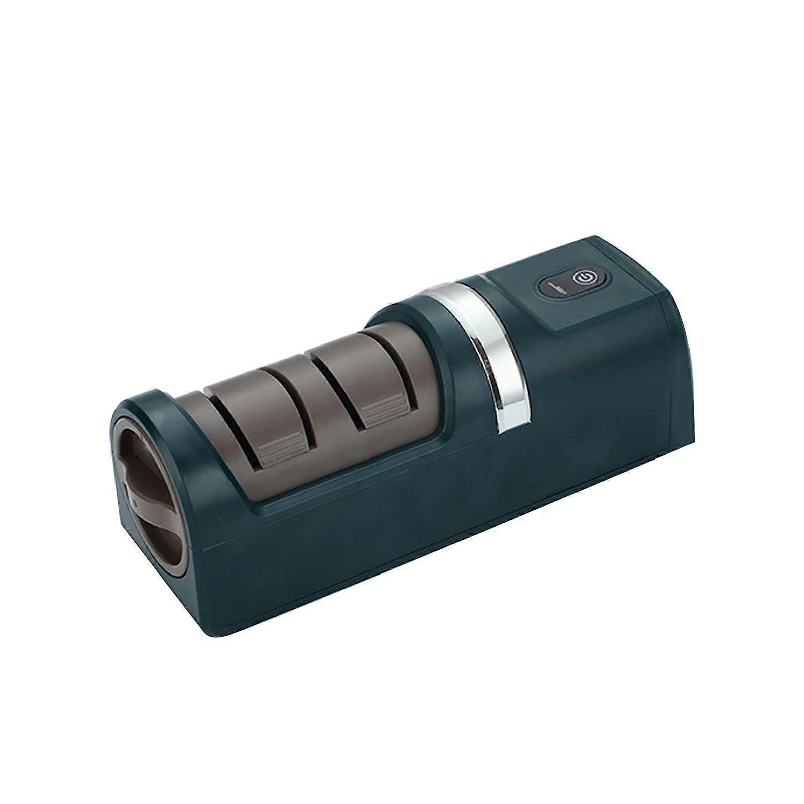 Electric Knife Sharpener USB Rechargeable DualGrit Wheels NonSlip Base for Kitchen and Camping Green