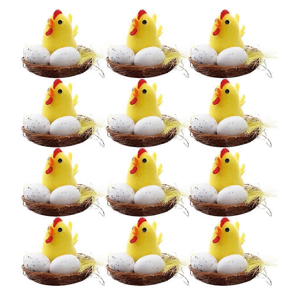 12pcs Easter Chick Decor Simulation Mini Chicks Home Desktop Decor (Yellow)