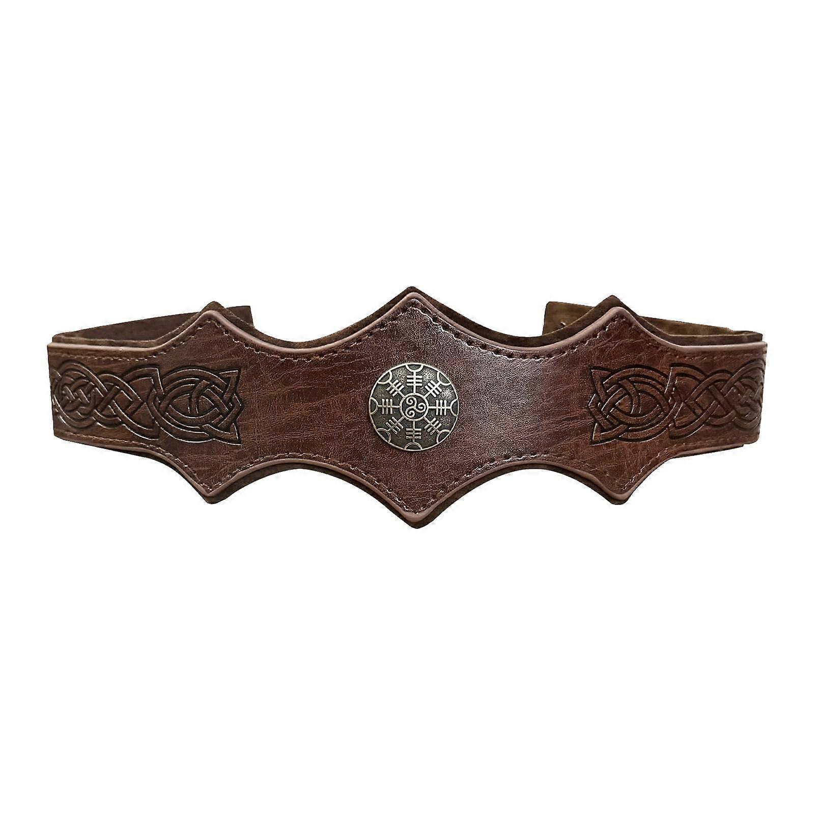 Renaissance Headpiece Viking Crown, Adjustable Medieval Leather Headband with Embossed Design