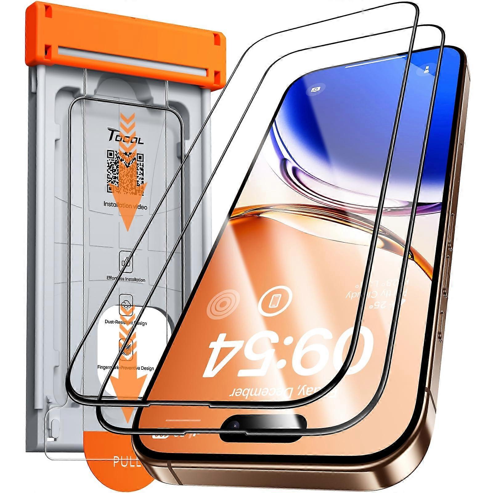 Tempered Glass Screen Protector for iPhone 16 Pro Max 9H Hardness Full Coverage Zero Bubble 2 Pack
