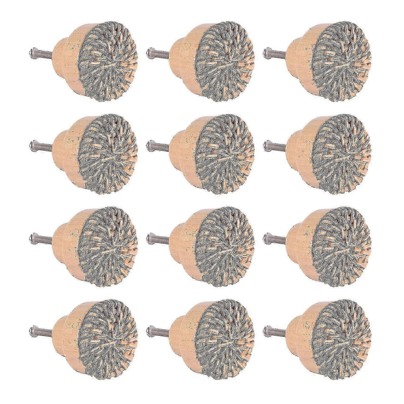 12 35mm Bohemian-style dressing table knobs, rattan knobs, wooden drawer knobs, round wooden dressing table handles.