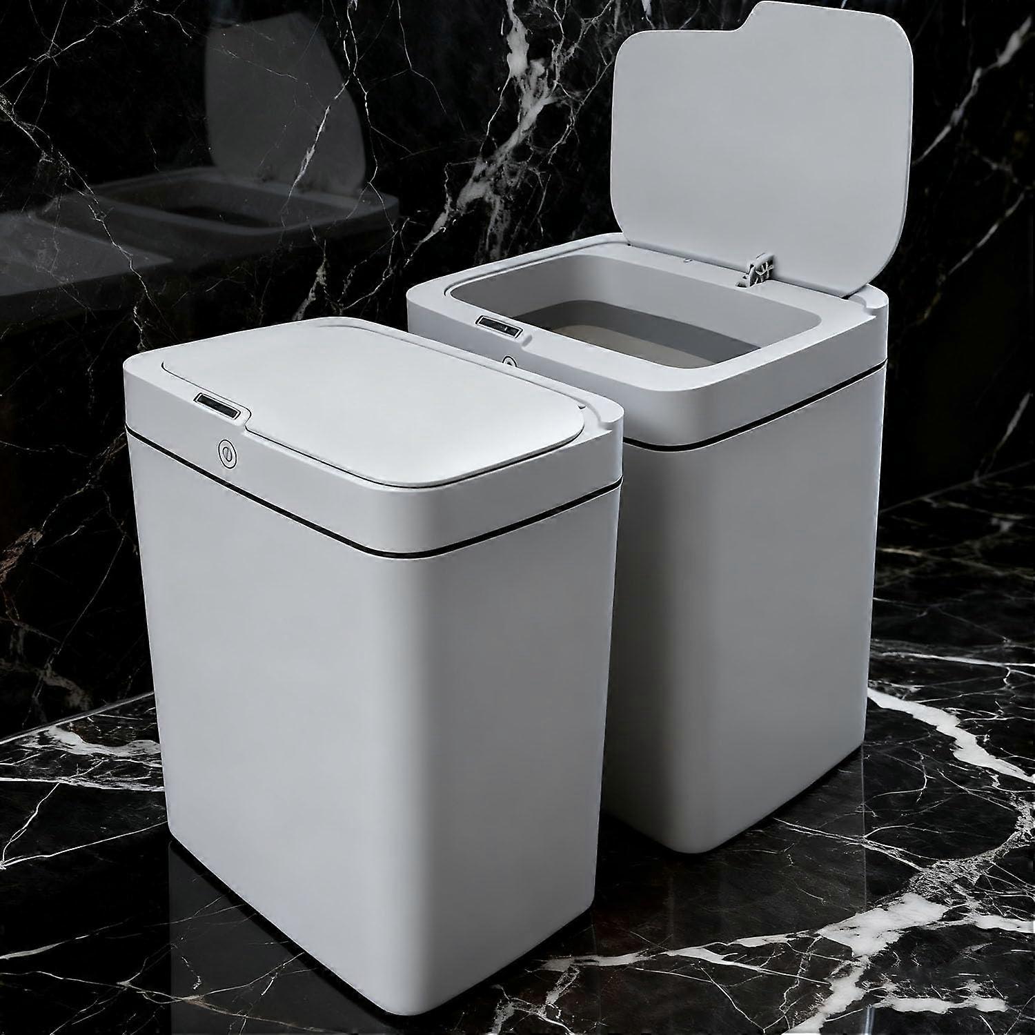 Motion Sensor Trash Can with Odor Proof Lid, 4Gallon Automatic Garbage Bin, Grey 2 Pack