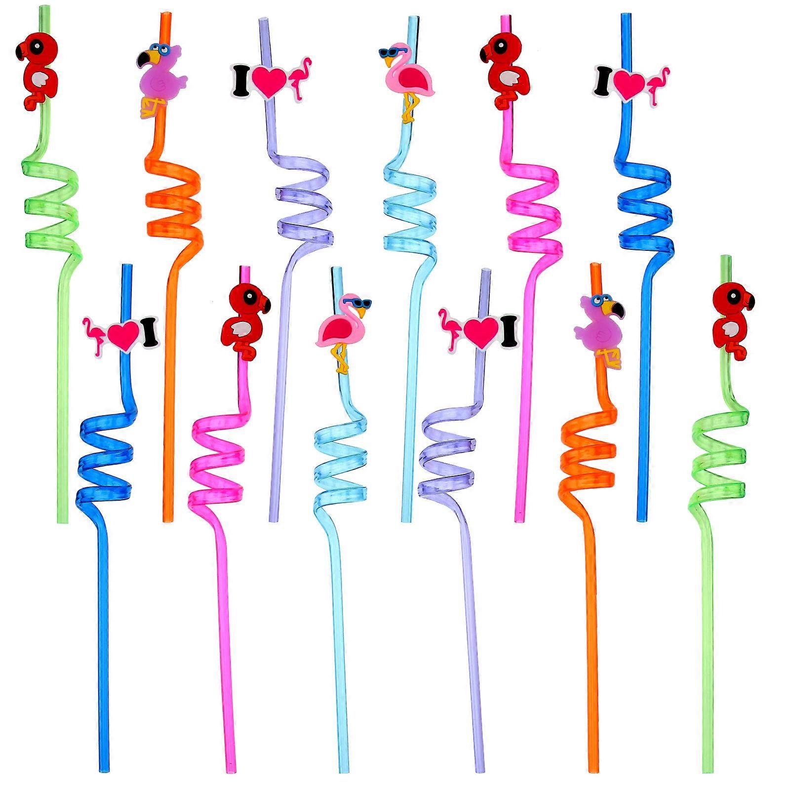Decorative Flamingo for Drinking 12Pcs Assorted Colors