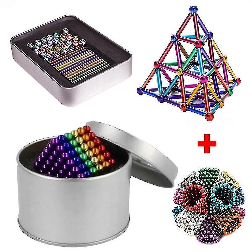 Conjunto 216 Ímãs Multicolor Cube Magnets + Magnetic Sticks