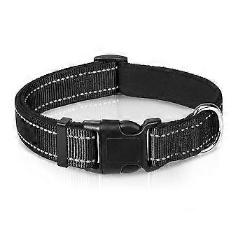Reflective Dog Collar,Solid Simple Color Classic Collar,Soft Padded Breathable Nylon Pet Collar, Adjustable for Puppy and Small Dogs Black L