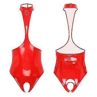 Womens Lingerie Wet Look Lakleer Turnpakje uit één stuk Open borst Halter Romper Sexy mouwloze Backless Kruisloze Catsuit