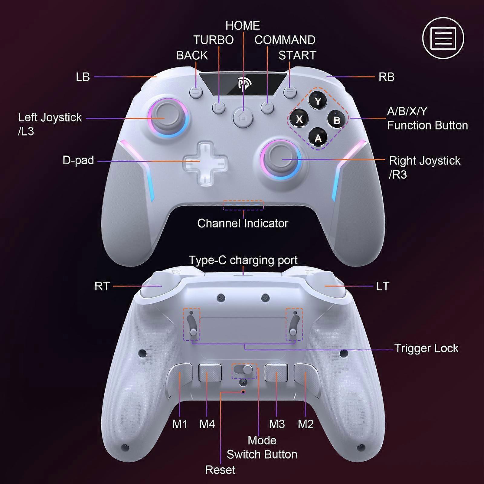 EasySMX X20 Wireless Enhanced RGB Controller For PC/NS/TV/Phone/Laptop