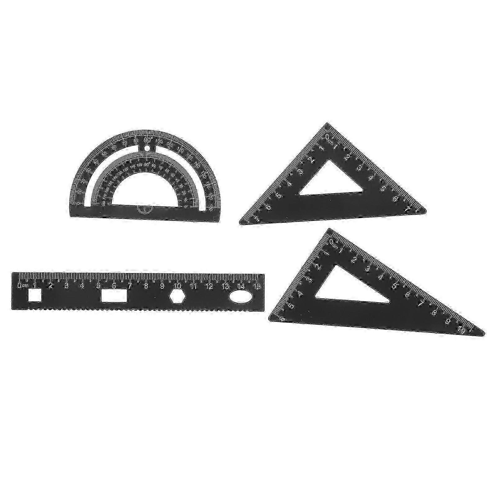 Maths Protractor Metal Ruler Set For Art Projects Engineers Black 1Set