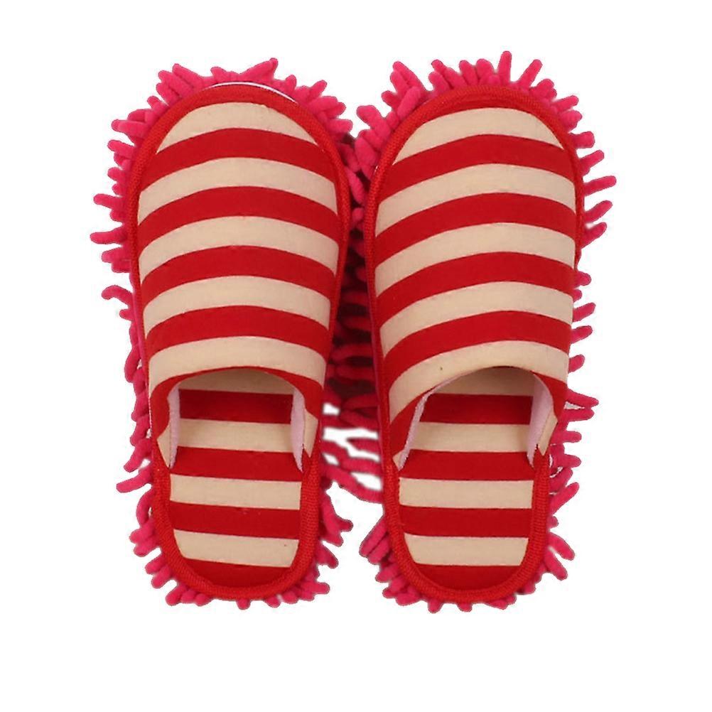 Chenille Cleaning Slippers Cover for Floor Mopping 1Pair Red Multi Function
