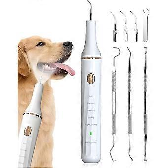 Tandplakverwijderaar voor honden, tandenreiniging, tandheelkundig hulpmiddel om tandsteen en vlekken te verwijderen, veilig voor honden en katten, met ledlampje en 5 instelbare standen (wit)
