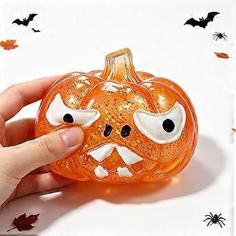 Halloween-Kürbis-Quetschspielzeug mit transparentem Glitzer, niedliche Kürbislaterne zum Draufhauen, ideales Partygeschenk und witziges Mitbringsel