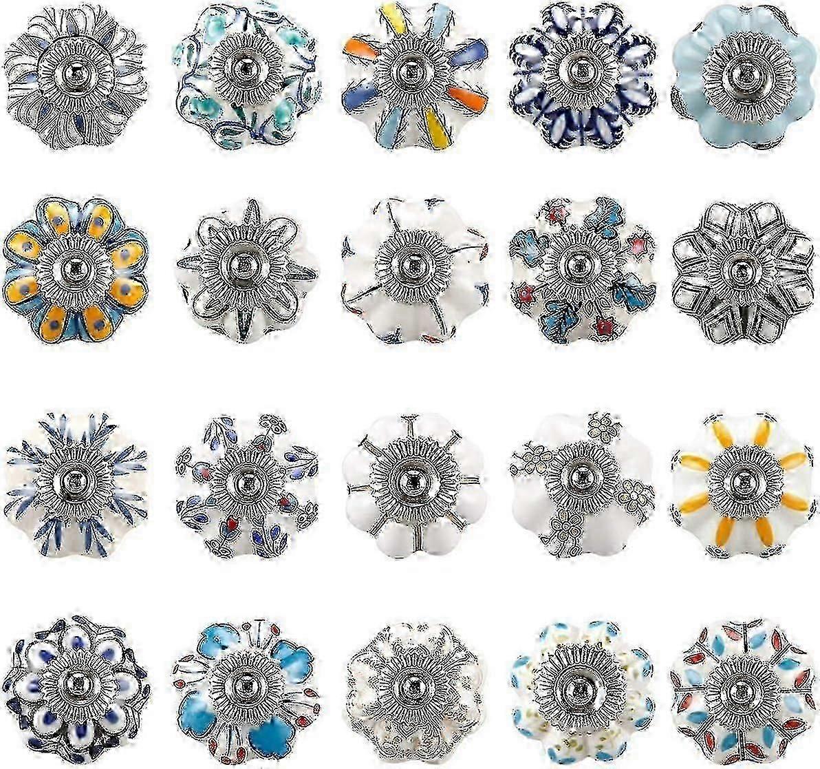 2025 20 Pcs Mixed Vintage Ceramic Cabinet Knobs Cupboard Drawer Pull Handles