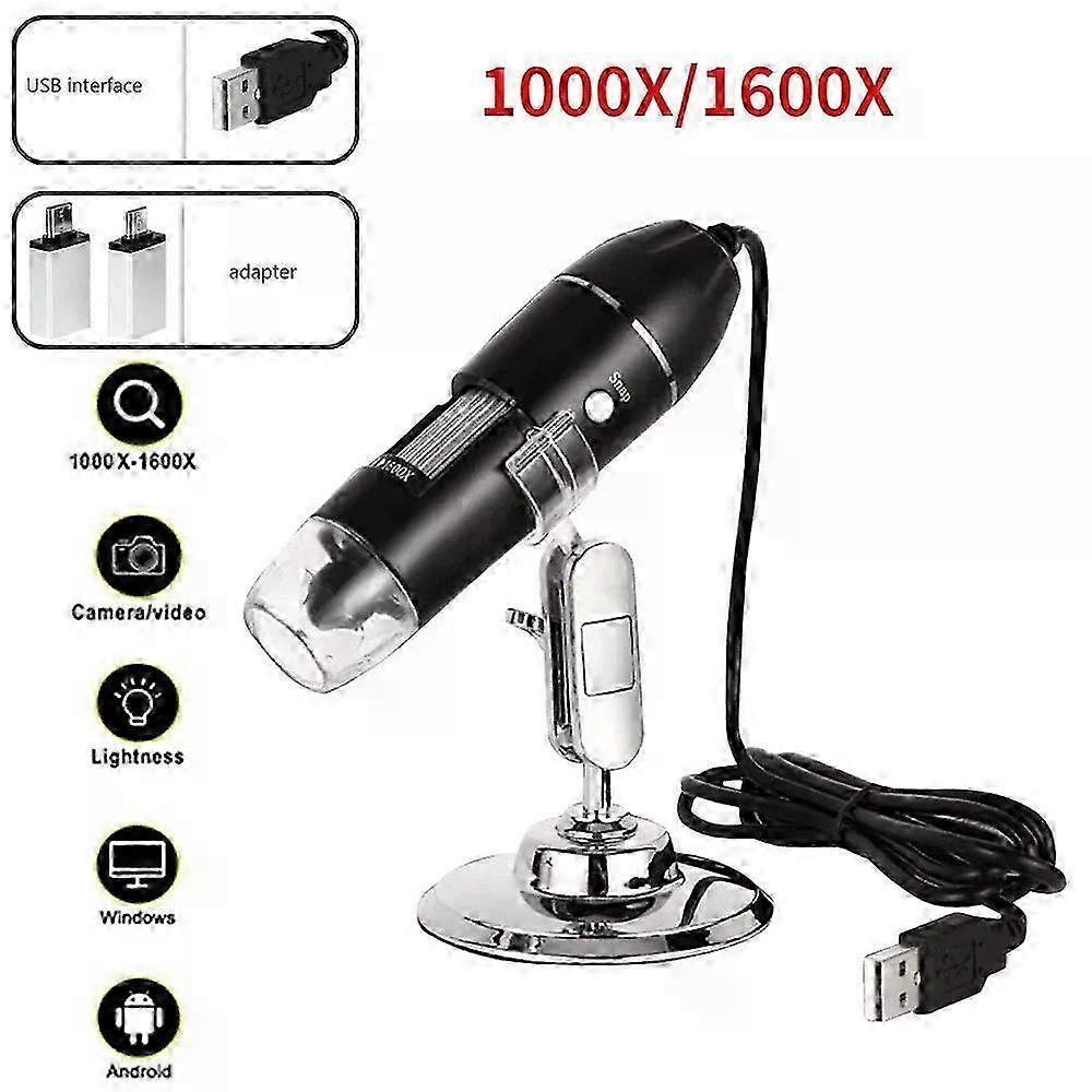 1600x digital microscope camera, 3-in-1 portable electron microscope with Type-C USB interface, featuring an LED magnifier, suitable for mobile phone 