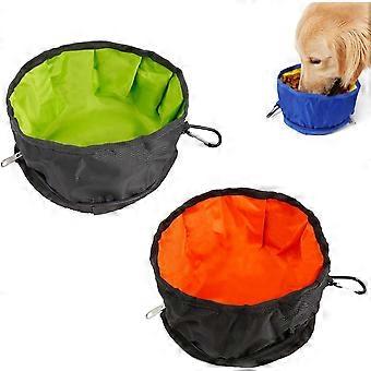 Orange + grön) Vikbara hundskålar Bärbar hund- och kattreseskål Stor lätt reseskål Vattentät hundskål Oxford Cloth Feeding Bowl Collapsib