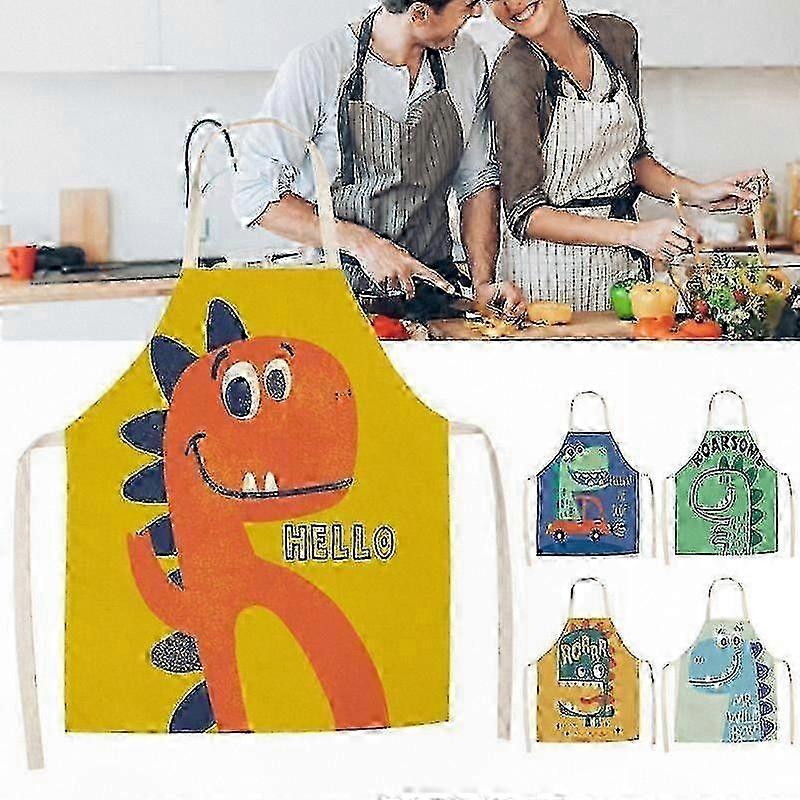 Large Coverage Floral Printed Flax Chef Apron, Long Bib Design with Soft Texture
