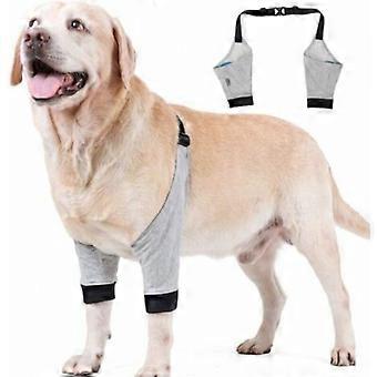 (Gray, M) Dog Elbow Protector Adjustable Front Leg Sleeve Pet Operation Injury Recovery Protective Gear 1 Pair