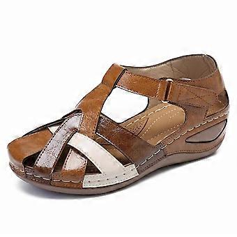 Lollita Orthopedic Plus Sandalen Pu Leder Retro Bogen Unterstützung Bequeme Runde Zehen Sandalen für Frauen