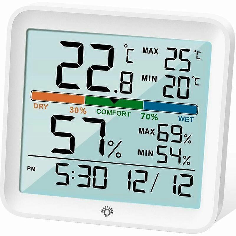 Accurate Digital Hygrometer Thermometer with Clock and Date Display