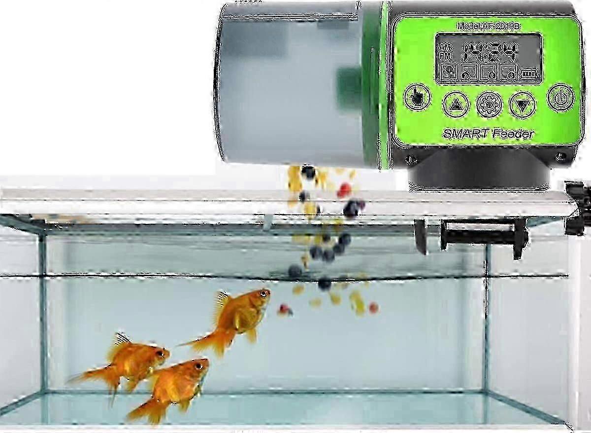 Automatic Aquarium Fish Feeder, Programmable Timer LCD Dispenser, 200ml Capacity, 4 Time Groups, Manual Feed Function, 2 Installation Methods, Suitabl