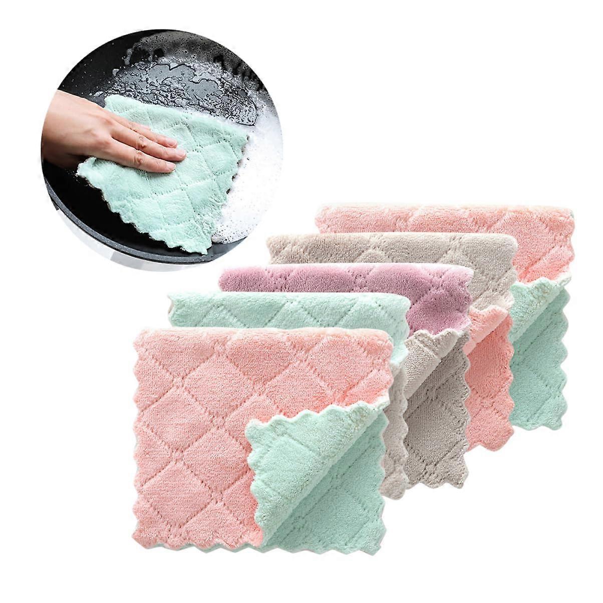5Pcs Microfiber Dish Cloths  Absorbent Double Layer Kitchen Cleaning Towels Durable for Multi Surface Use