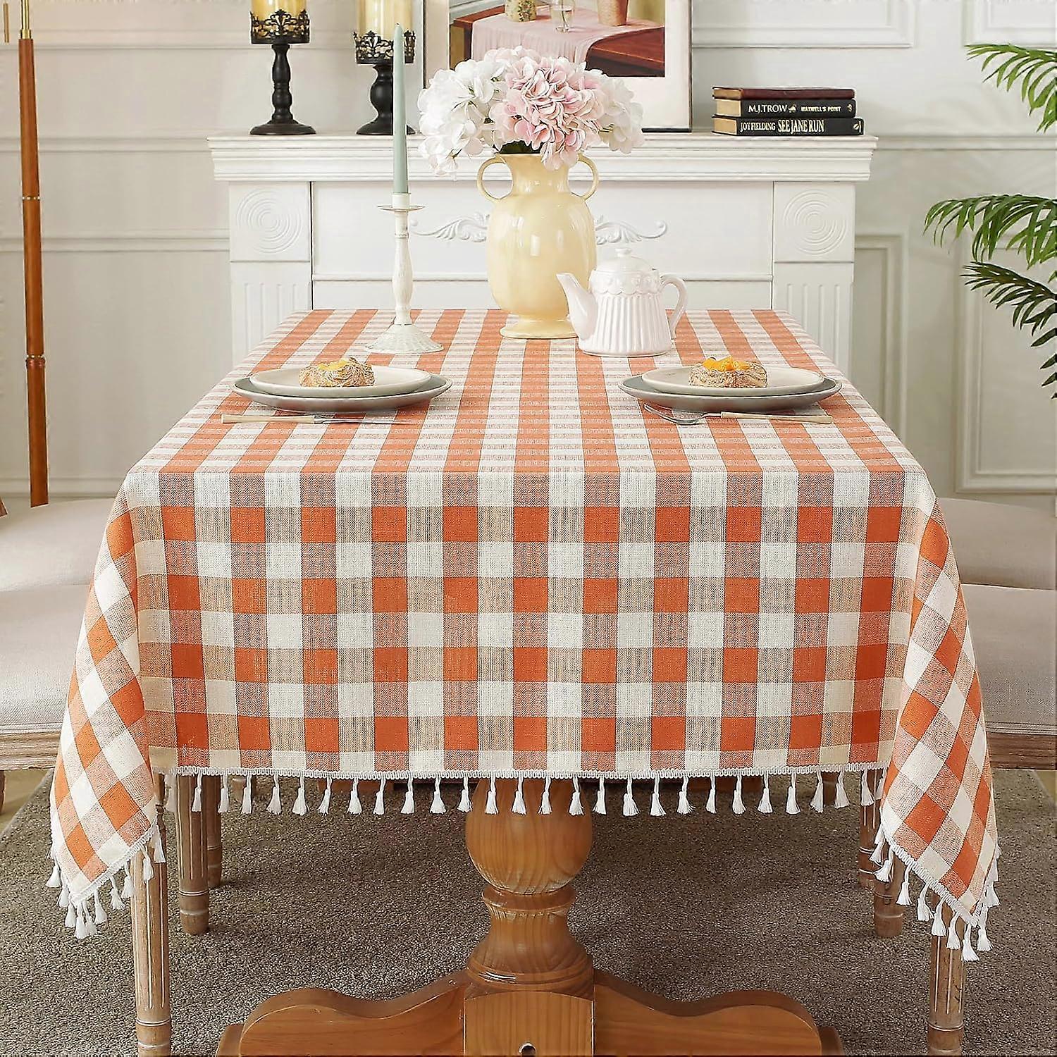 Fall Gingham Tablecloth Rectangle Cotton Linen Style, 55 x 75