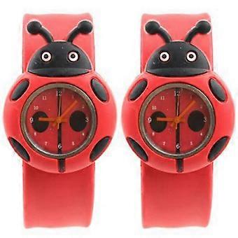 2X Child Boy Girl Ladybug Adorable Cartoon Silicone Watch - Color: Red-SNNGV