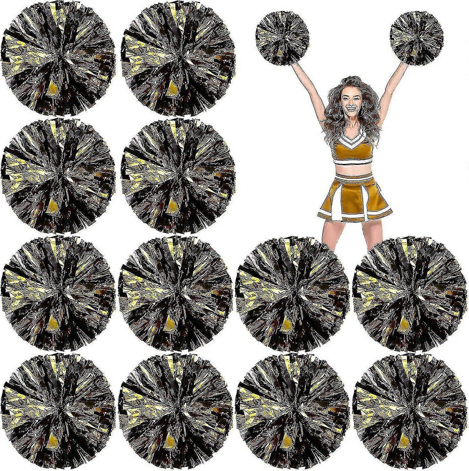 24 Pack Metallic Cheerleading Pom Pom 12 polegadas Cheerleader Pom Poms Com Batuta