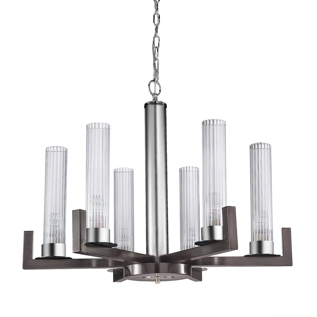 Raggio Glass Multi Arm Pendant Ceiling Light 6 Light Brunito Brushed