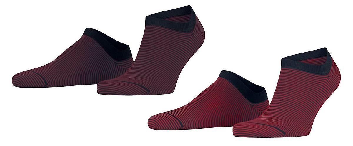 Esprit Allover Stripe 2 Pack Sneaker Socks - Red Mix