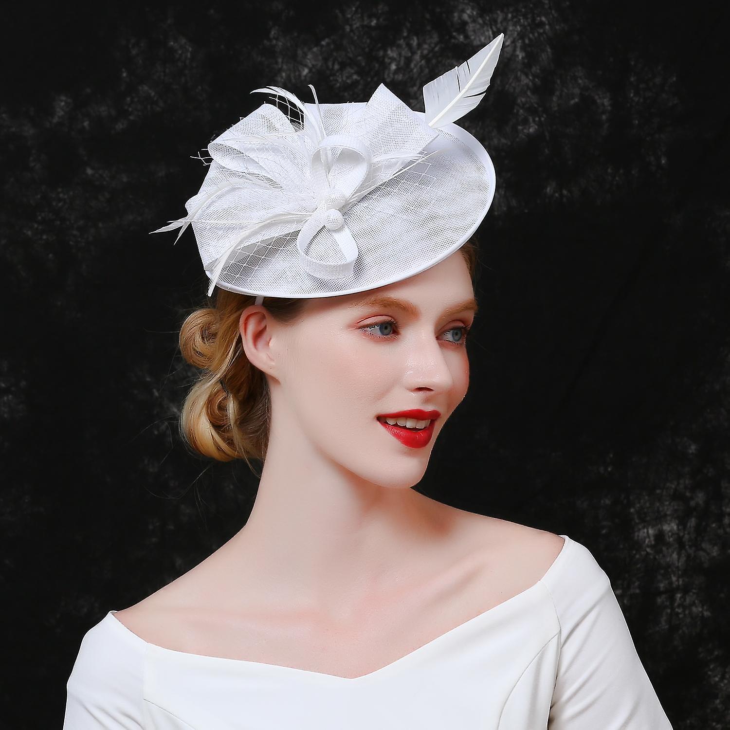 Teardrop Heavy Weave Loop Veil and Feather Fascinator Formal Hat Kentucky Derby,Ascot, Melbourne Cu