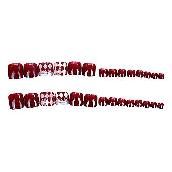 Wine Red Diamond-type Lattice Fake Toenails Solid Color Black Full Cover Nails For Women Girls Birthday Gift