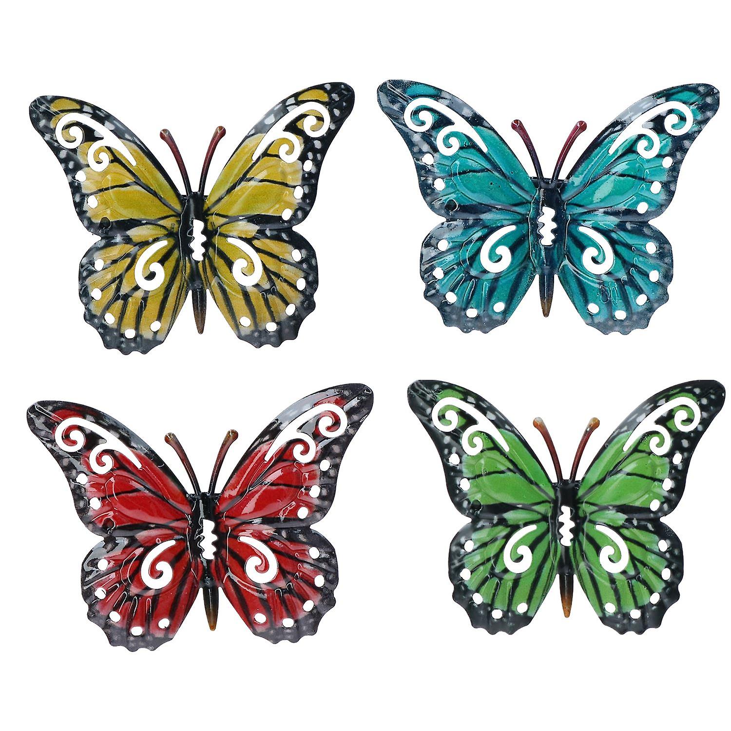 Set of 4 Multi-coloured Small Metal Butterflies Garden/Home Wall Art Ornament