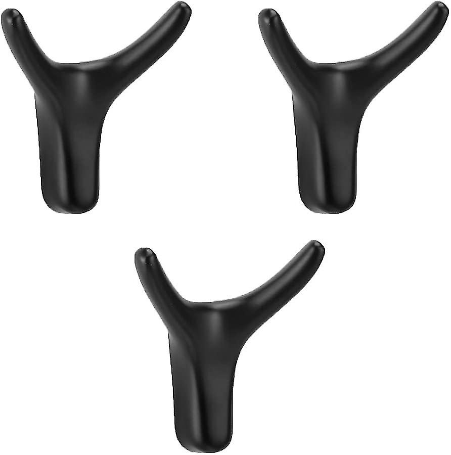3 Pieces Double Hook Coat Rack, Animal Head Hook,metal, Durable, Wall Mountable(black)