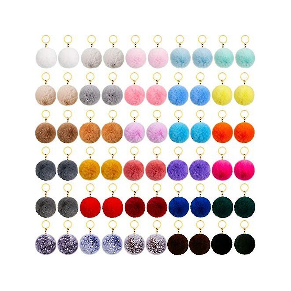 50pcs Lazy Rabbit Pompony With Key Chain Embryo Fluffy Artificial Fur Pompony Key Chain Diy Accesso