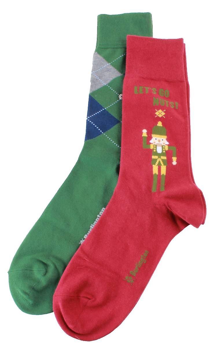 Burlington X-Mas 2 Pack Gift Box Socks - Maroon Red/Green