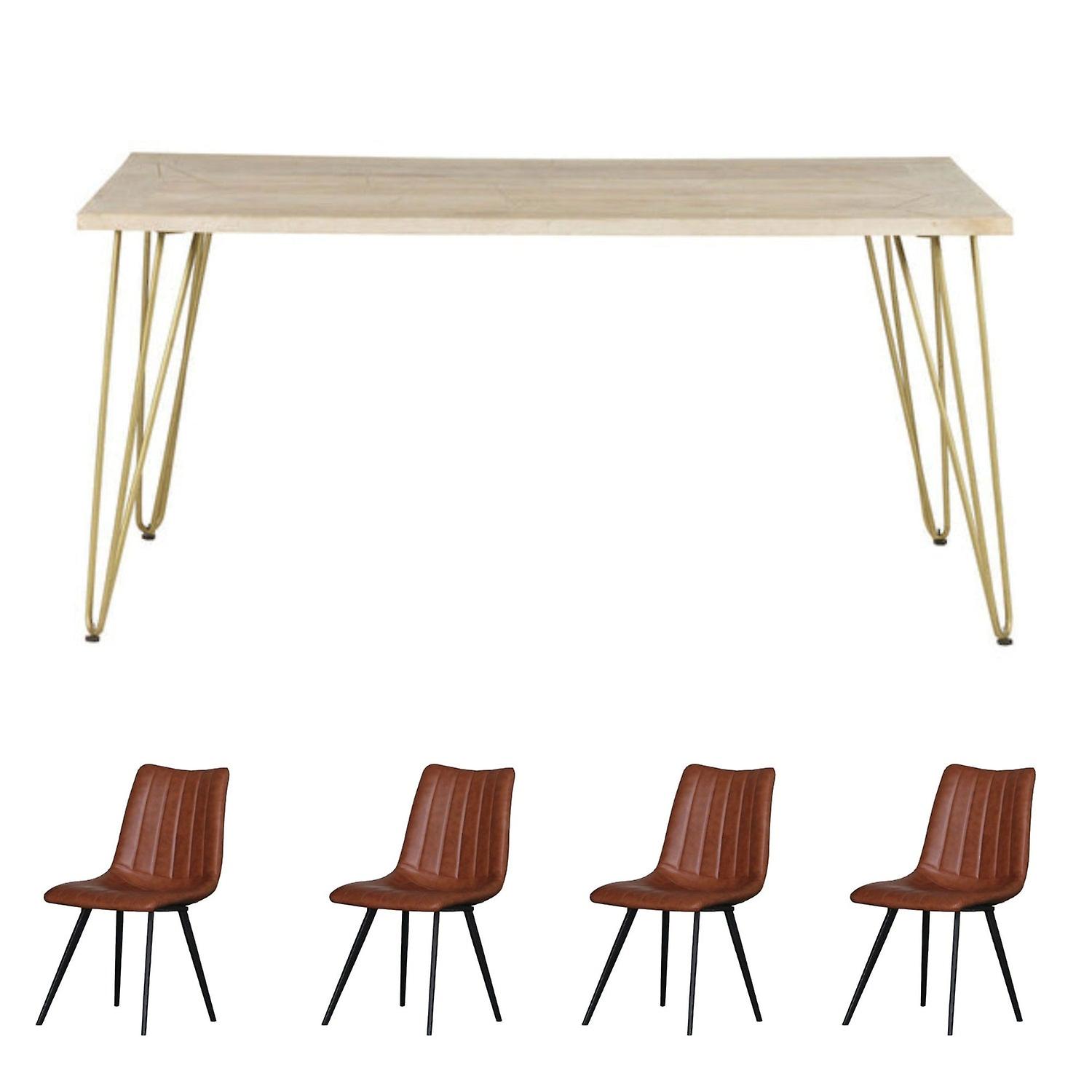 Mitzi Light Mango Rectangular 6 Seater Dining Table Set With 4 Chairs