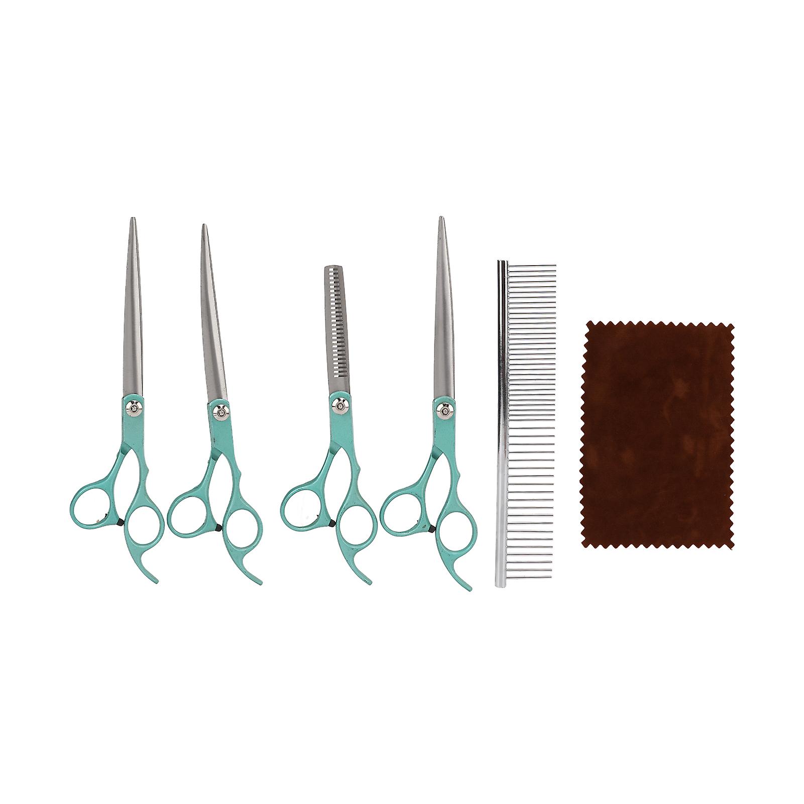 7 Inch Pet Grooming Scissors Set, Color Painting Slotted Scissors, Rabbit Hair Scissors, Green