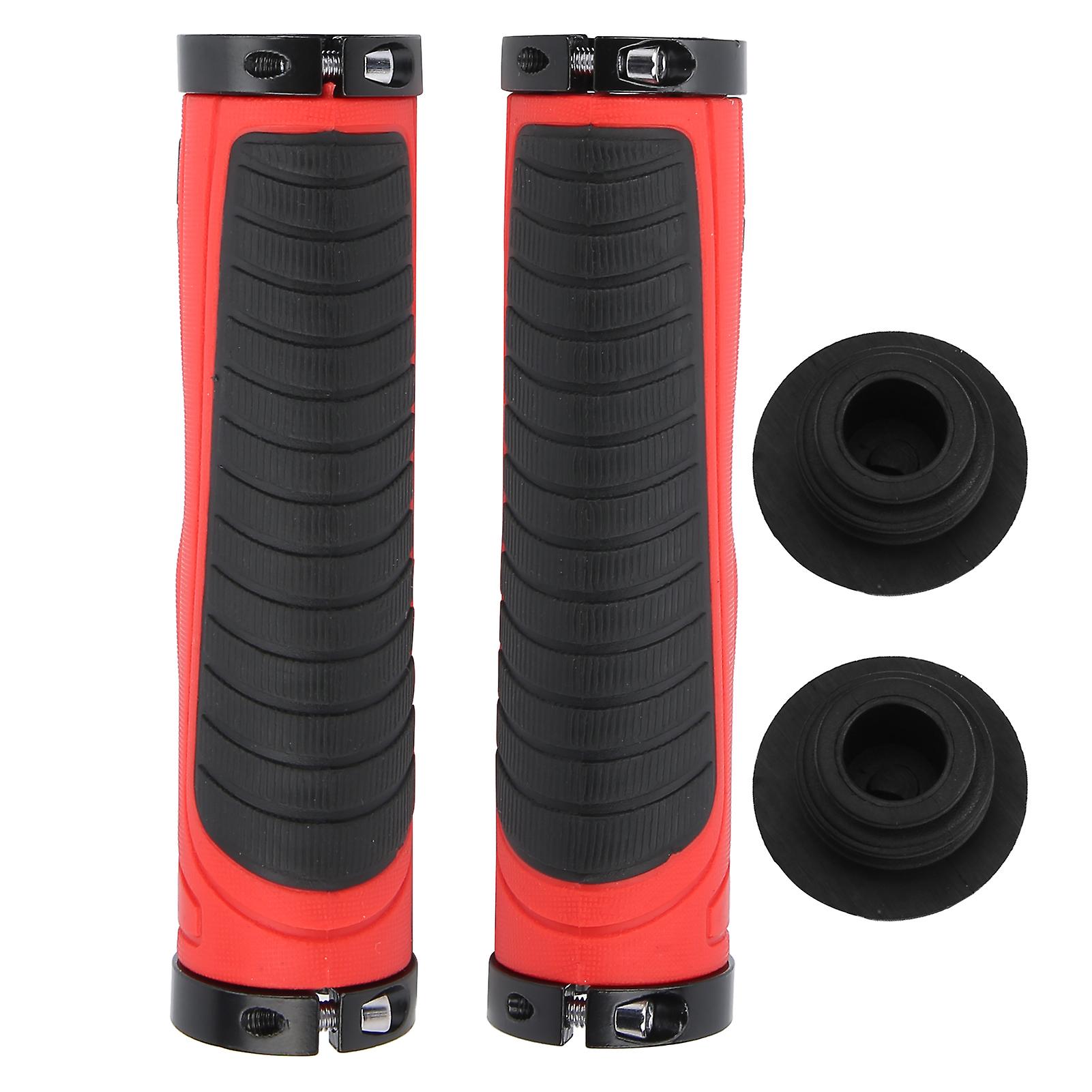Mountain Bike Soft Handlebar Grips Bicycle Double Lock AntiSlip Rubber Handle Grips(Black Red )