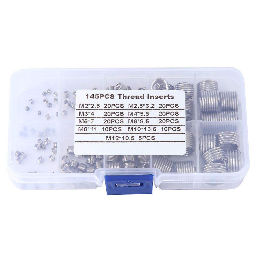 Risegun Thread Repair Insert Kit 145Pcs/Set Stainless Steel Wire Screw Sleeve Thread Repair Insert Kit Tool Set, Includes Wire Thread Inserts and