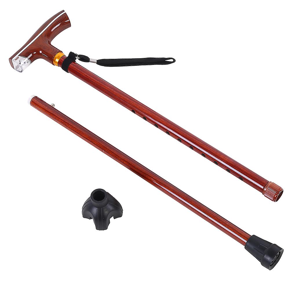 Telescopic Metal Flashlight Lightweight Multi Function Cane with Rosewood Color Durable Portable Walking Stick Light