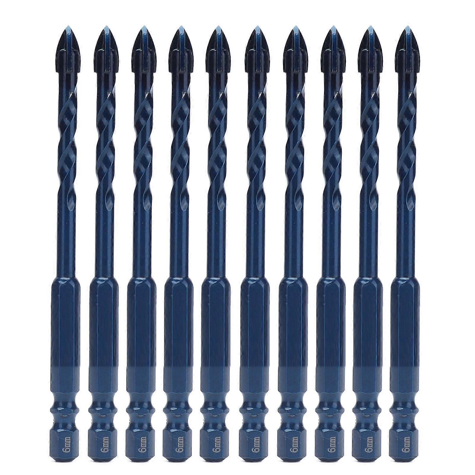 10Pcs Cross Spearhead Drill Bit Carbide Bits with 1/4in Hex Shank for Ceramic Marble GlassDark Blue 6mm Hole