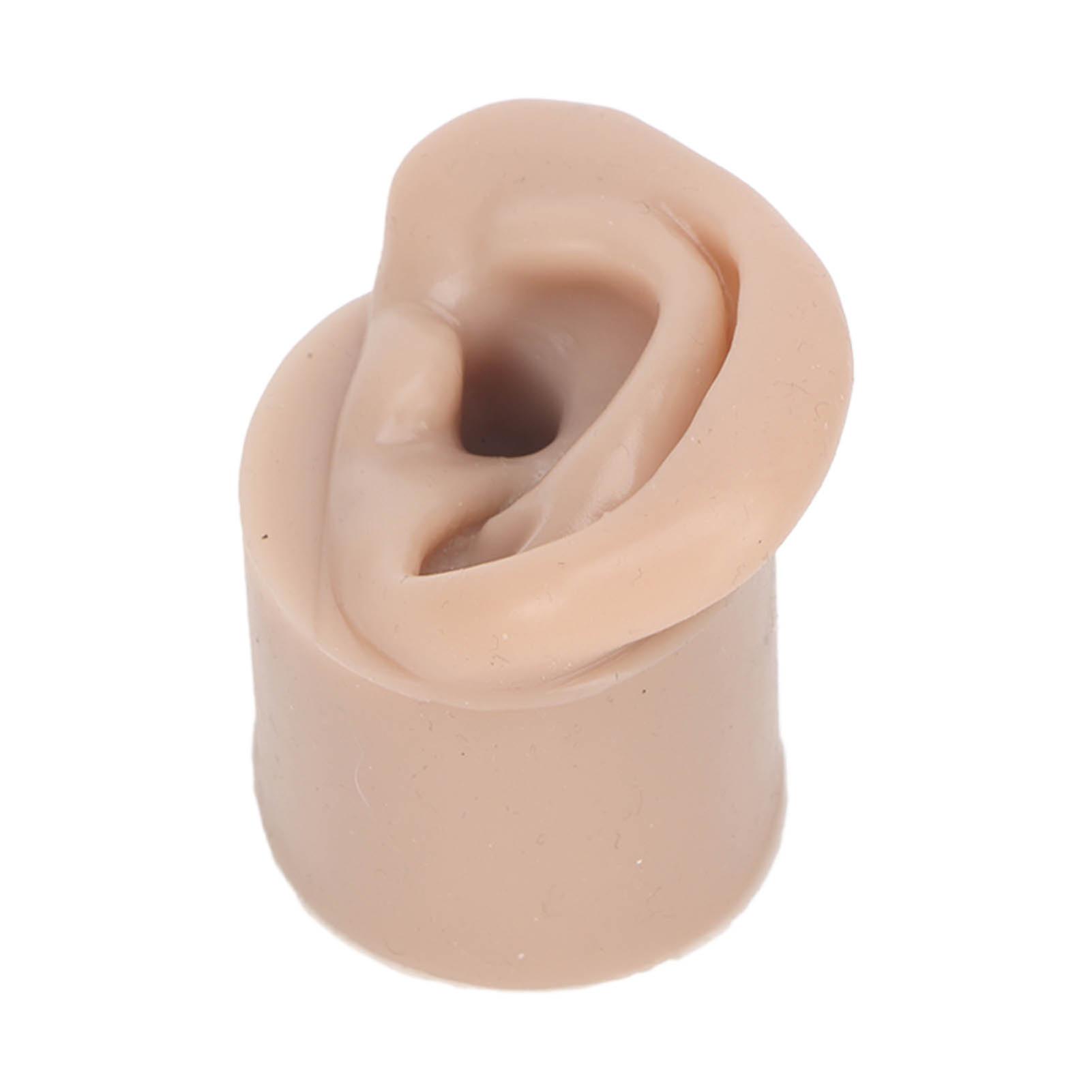 Silicone Piercing Practice Model Simulation Soft Flexible Ears Model for Display Teaching Dark Skin Color Left