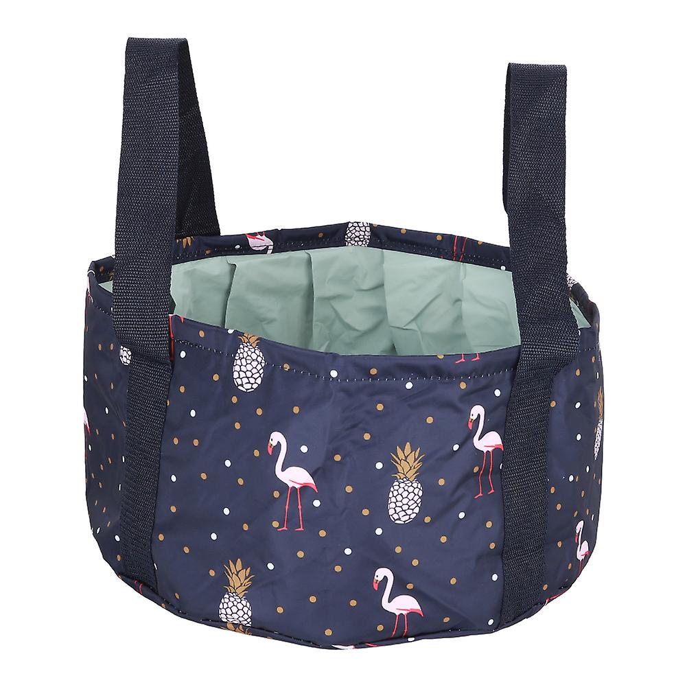 L Navy Polyester Portable Folding Water Bucket With PEVA Liner for Camping Traveling Hiking