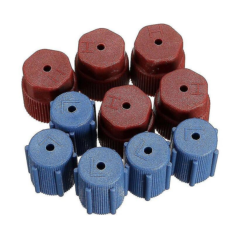 10pcs R134a A/C AC System Charging Port Valve Cap Caps Hi Low Side Set Universal Caps Red Blue Car A