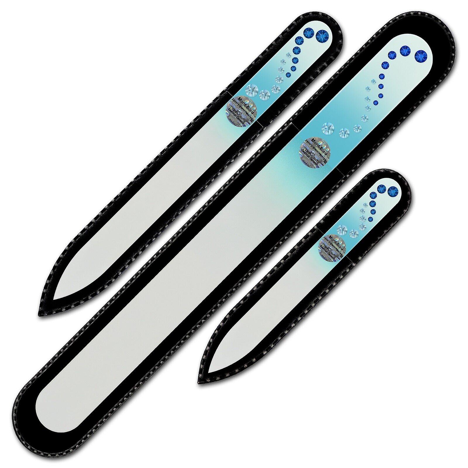 Un juego de 3 limas de uñas de vidrio con cristales Swarovski WAC-BMS - Capri Blue - Aquamarine