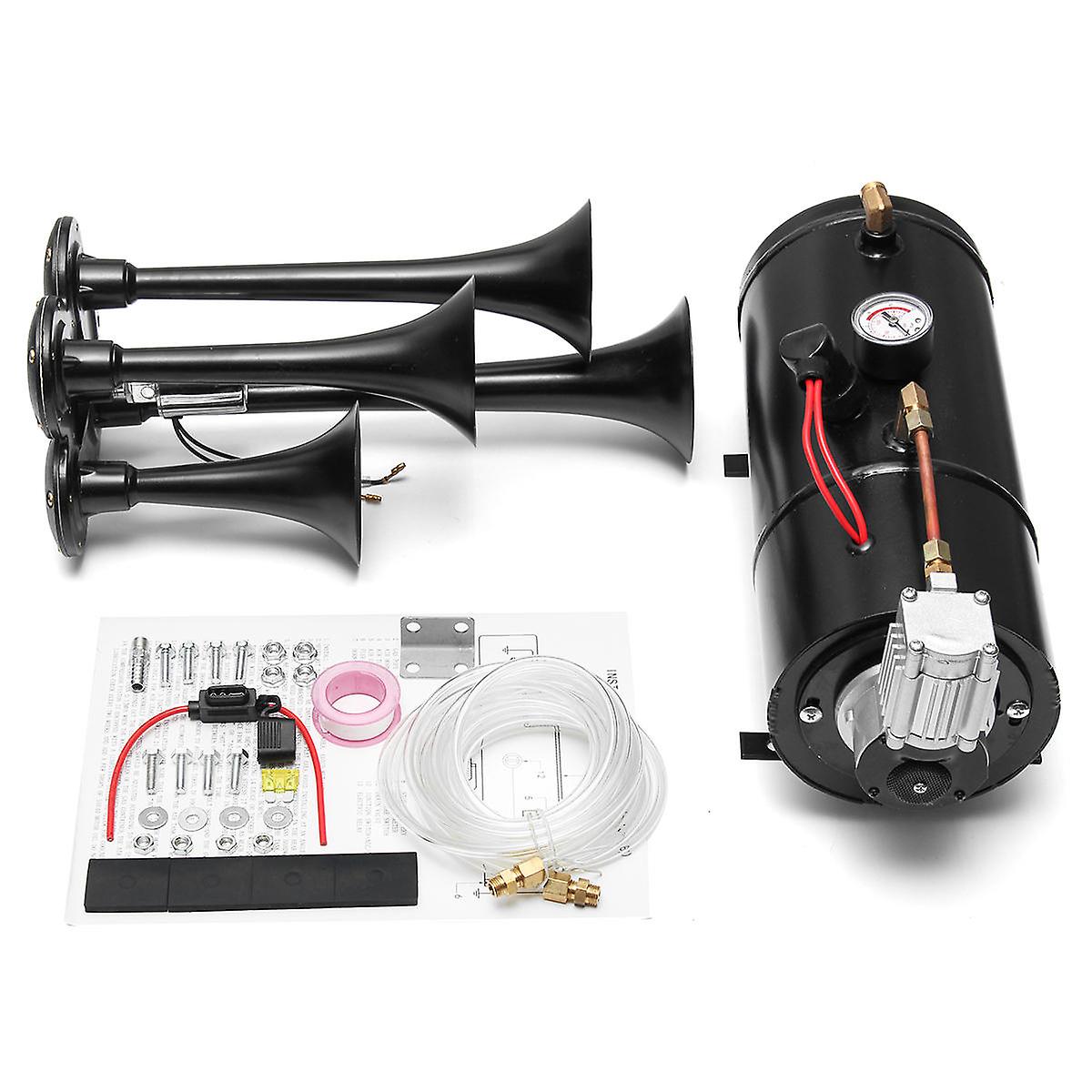 2-Trumpet Train Air Horn 12v Compressor Tubing 150 Db 170 Psi Kit 3l For Car Truck Campers