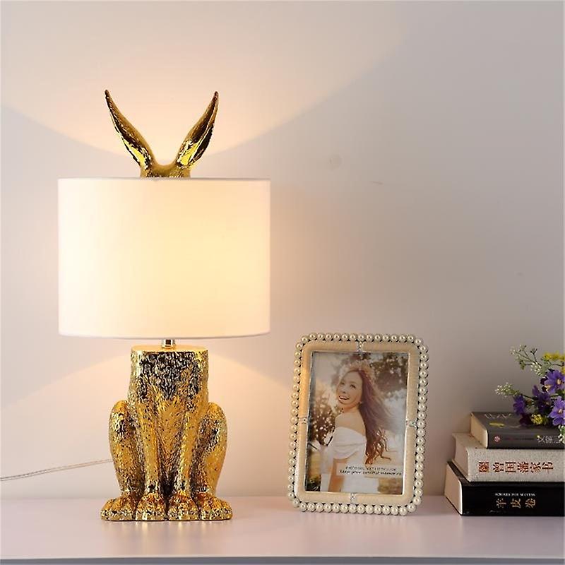 Resin Table Lamp Modern Creative Gold Rabbit Lampshade Led Desk Light For Home Living Room