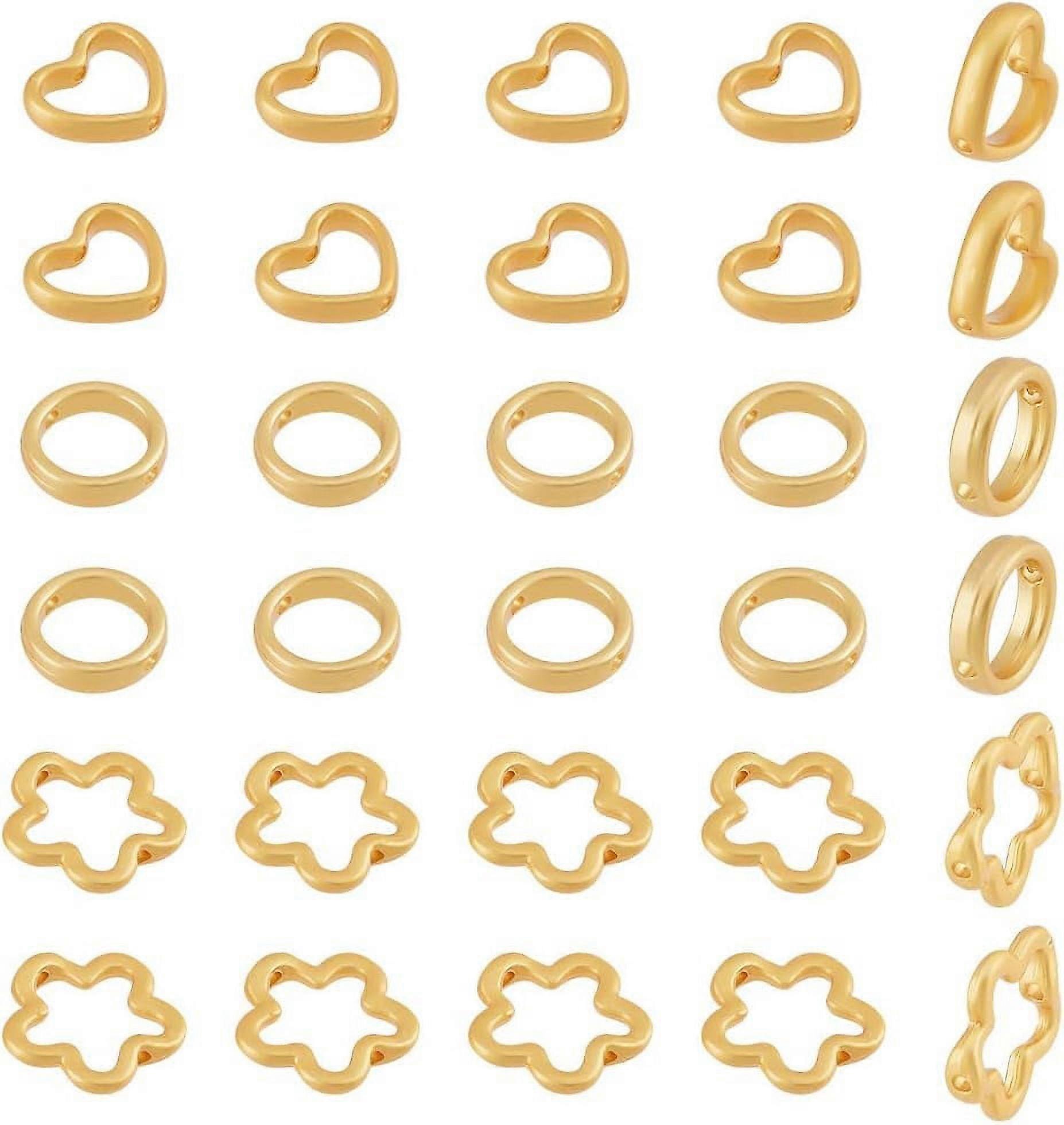 30Pcs Circle Frame Connector Golden Heart Circle Flower Bead Frame Flower Spacer Bead Frame Double Hole Round Bead Frames Alloy Bead Frame
